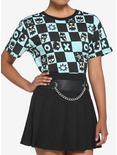 Badtz-Maru Teal Checkered Crop T-Shirt, BLACK TEAL, hi-res