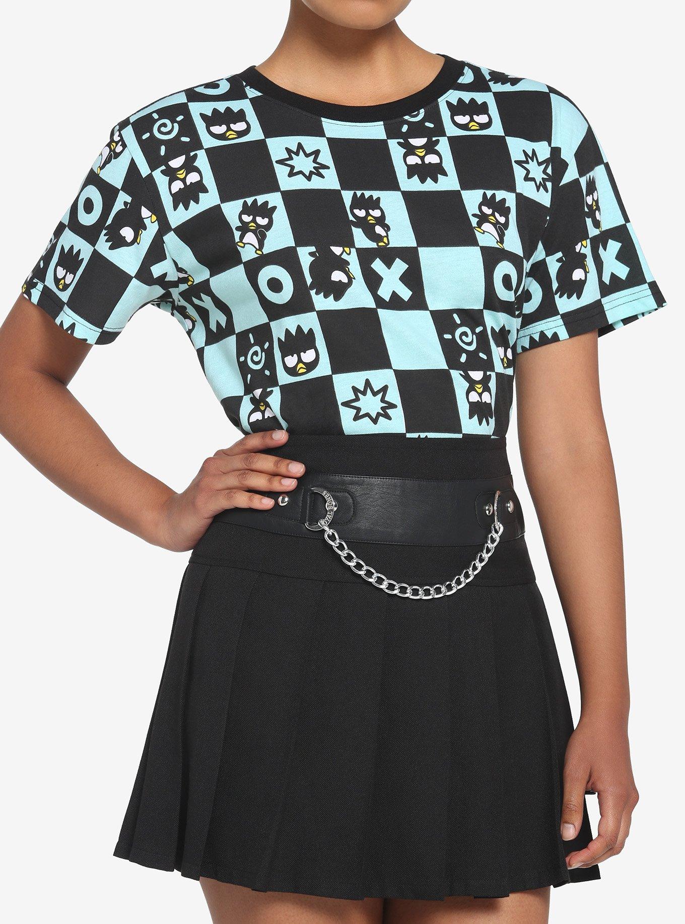 Badtz-Maru Teal Checkered Crop T-Shirt, BLACK TEAL, hi-res