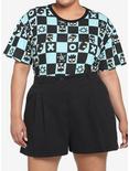 Badtz-Maru Teal Checkered Crop T-Shirt Plus Size, BLACK TEAL, hi-res