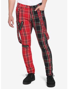 HT Denim Red & Black Double Plaid Suspender Stinger Jeans, , hi-res