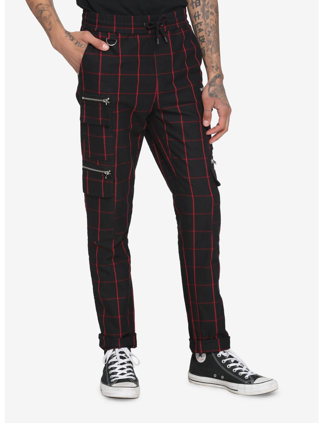 Black & Red Grid Jogger Pants, BLACK  RED, hi-res