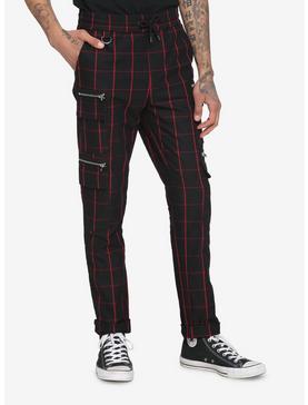 Black & Red Grid Jogger Pants, , hi-res
