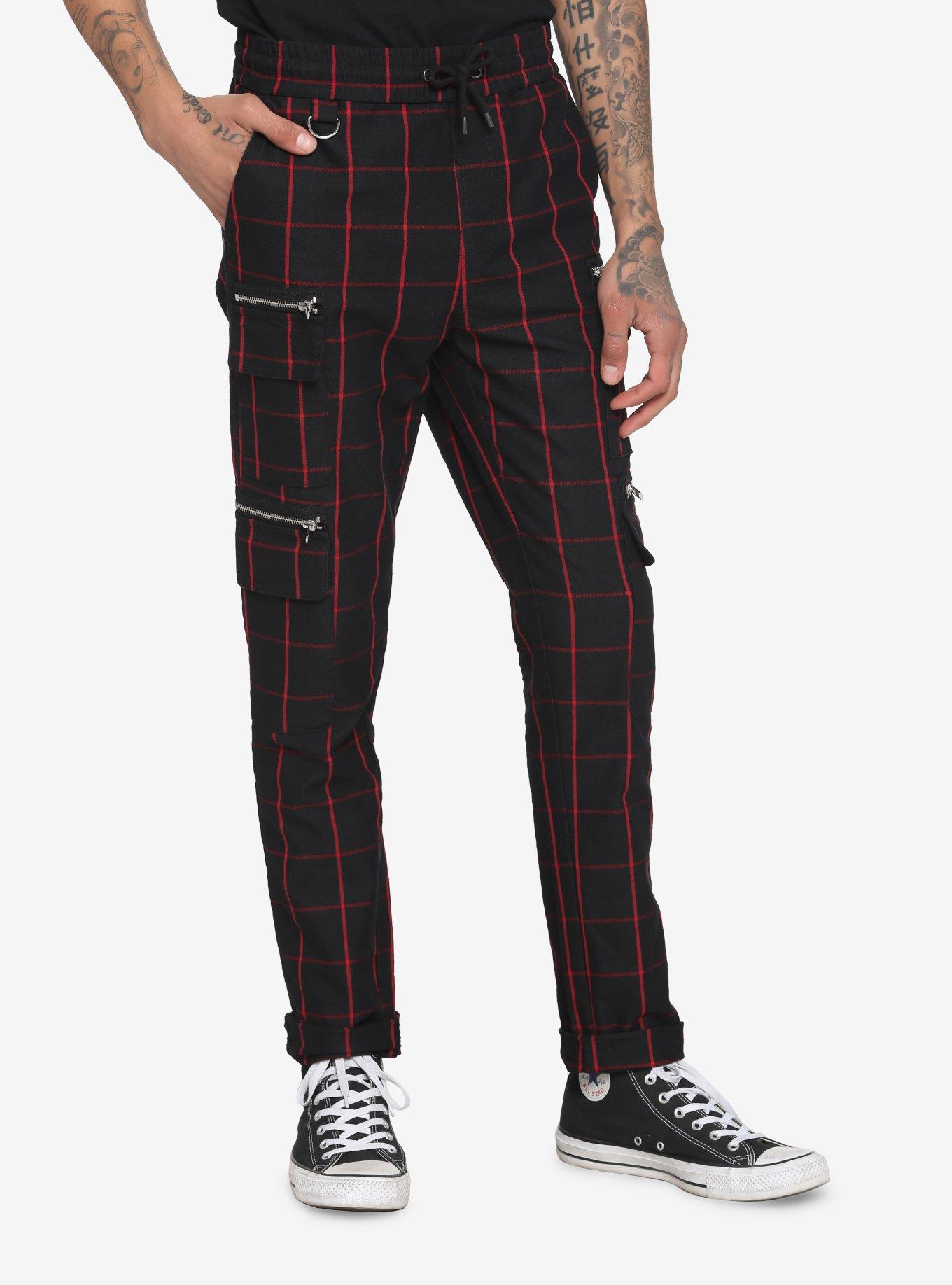Black & Red Grid Jogger Pants, BLACK  RED, hi-res