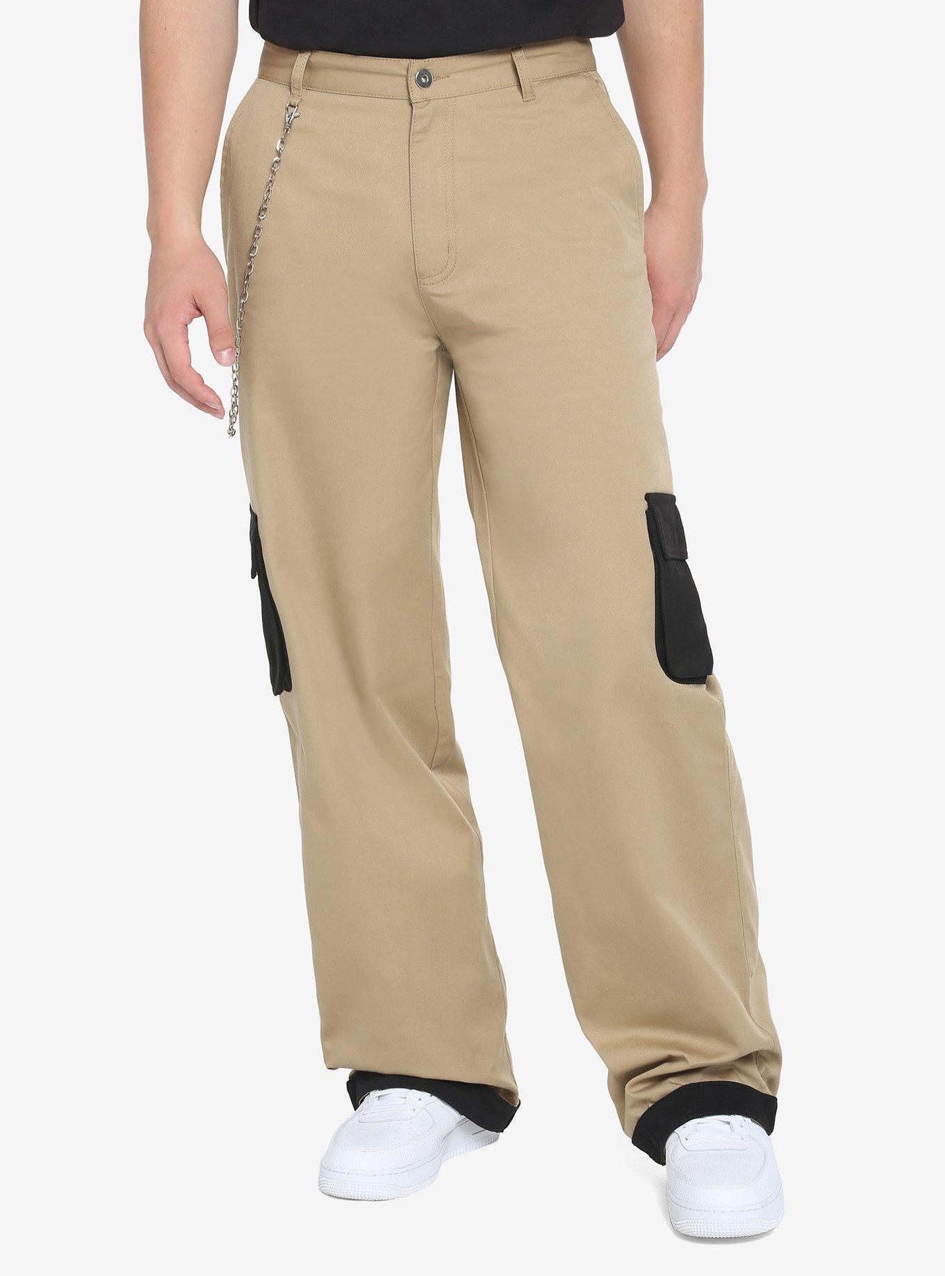 Black & Beige Contrast Wide Leg Pants, BROWN, hi-res