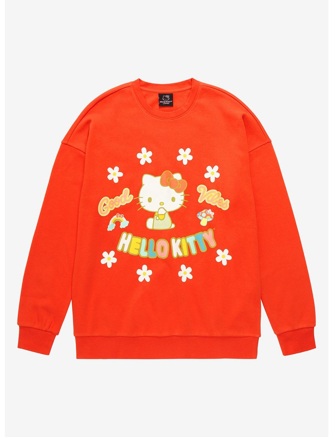 Sanrio Hello Kitty Good Vibes Crewneck - BoxLunch Exclusive, RED, hi-res