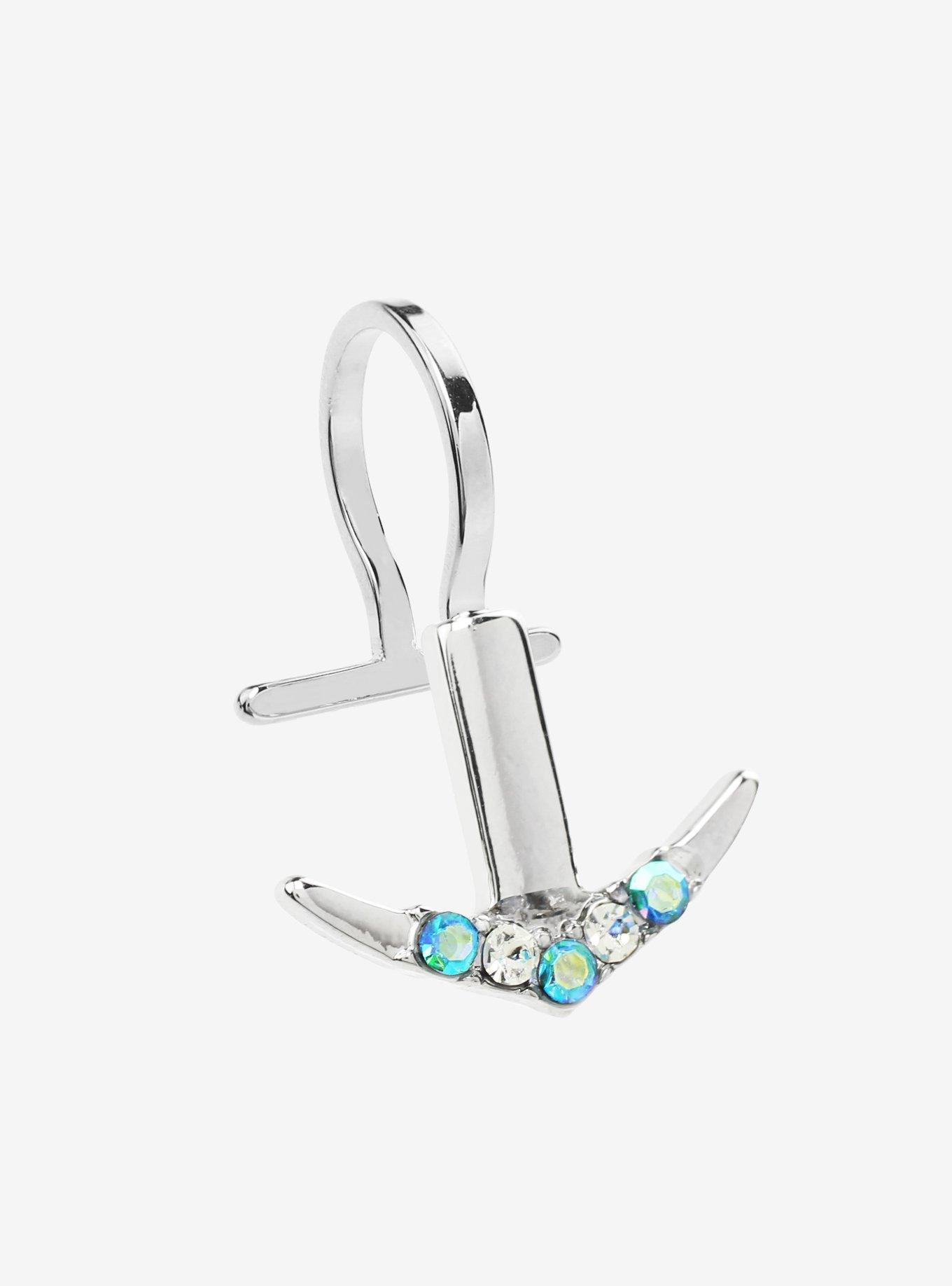 Steel Silver Blue Gem Faux Labret Cuff, , hi-res