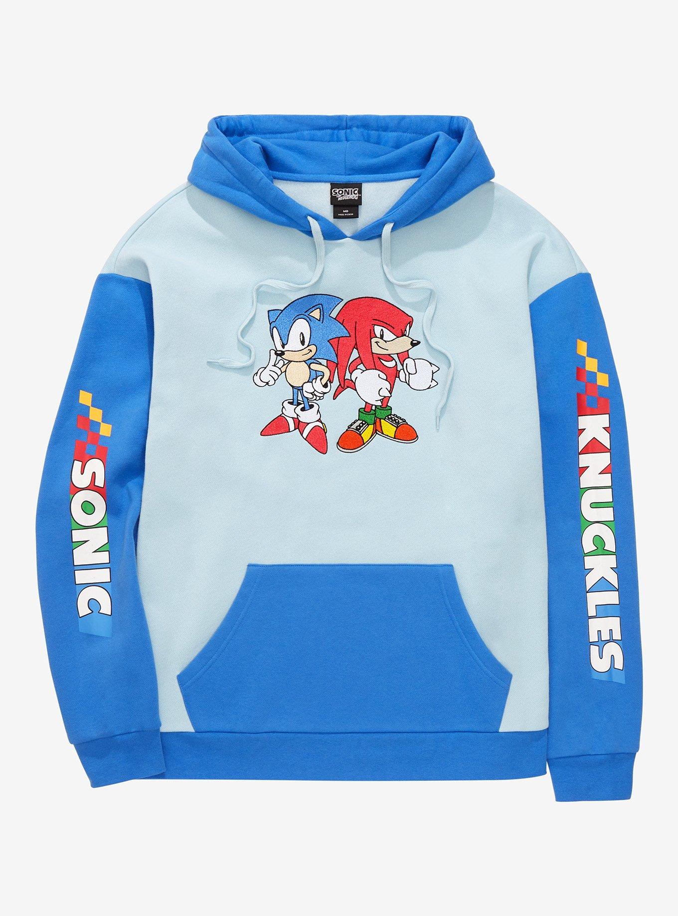 Sonic the Hedgehog Sonic  Knuckles Retro Two-Tone Hoodie BoxLunch  Exclusive BoxLunch