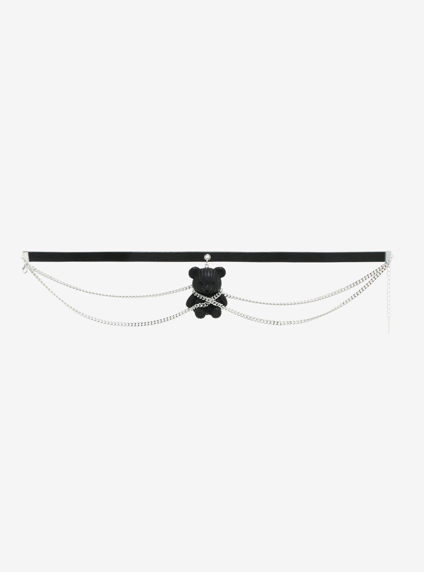 Black Chained Up Bear Choker, , hi-res