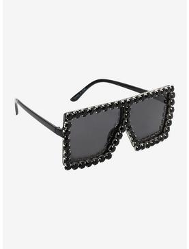 Black Rhinestone Oversize Square Sunglasses, , hi-res