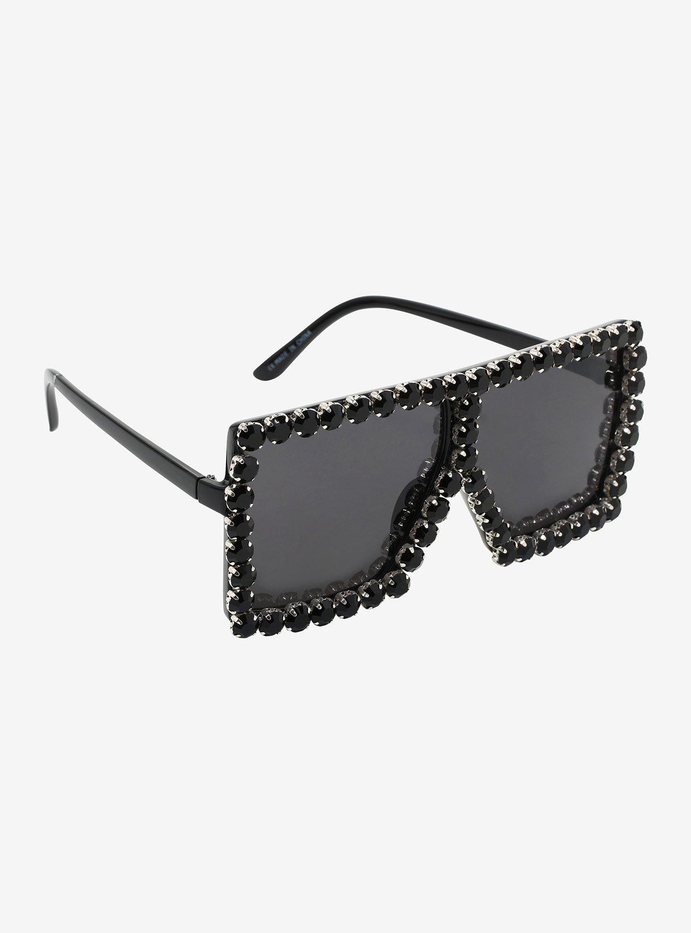 Black Rhinestone Oversize Square Sunglasses, , hi-res