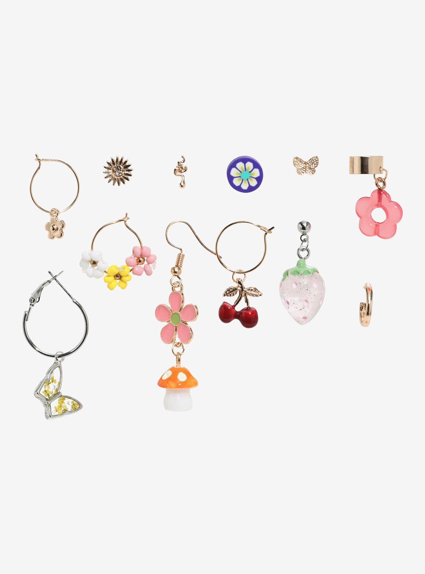 Floral Strawberry Mismatch Earring Set Hot Topic