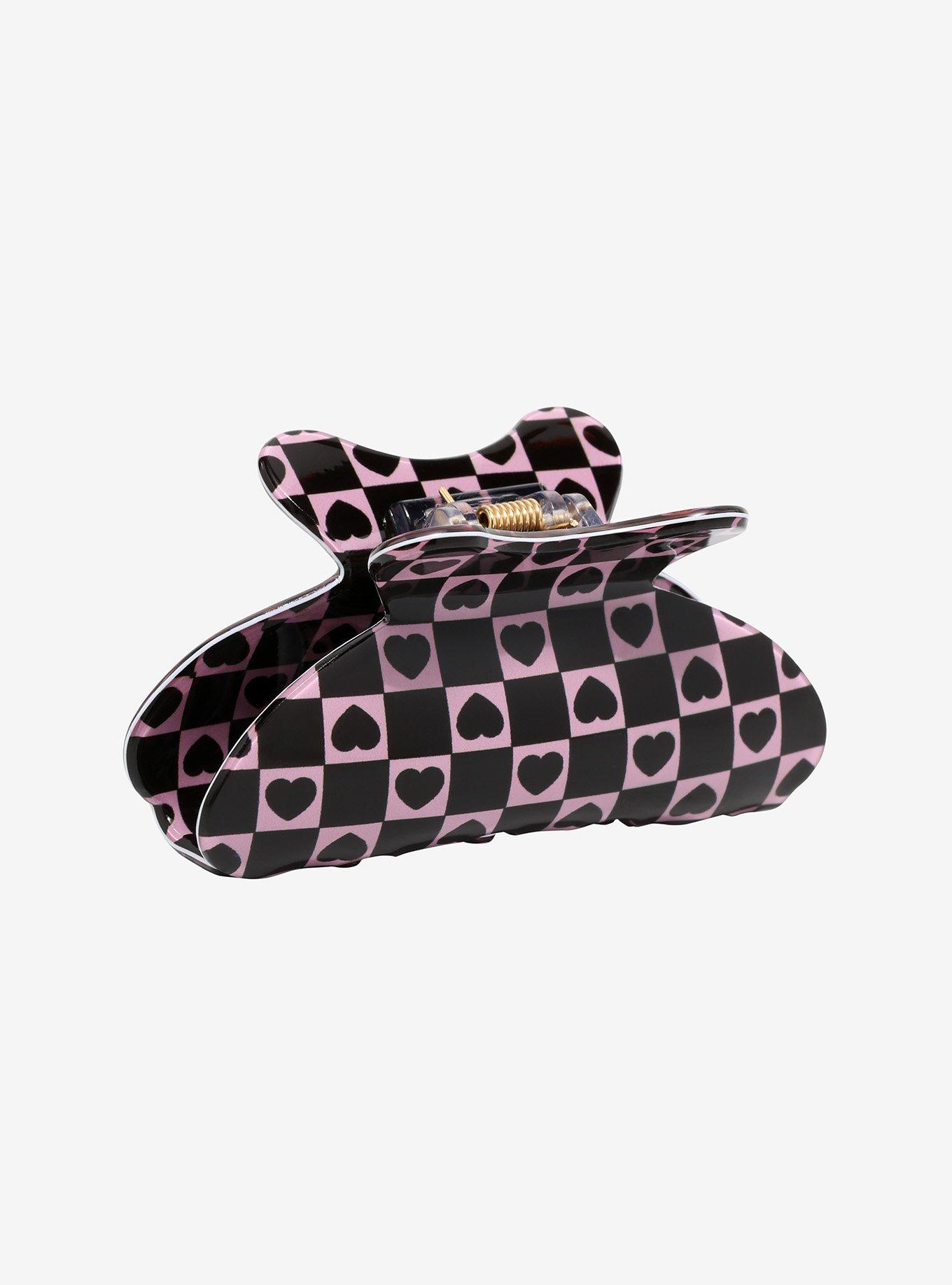 Pink & Black Heart Checkered Hair Clip Hot Topic