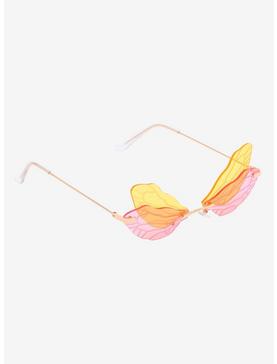Yellow & Pink Butterfly Wings Sunglasses, , hi-res