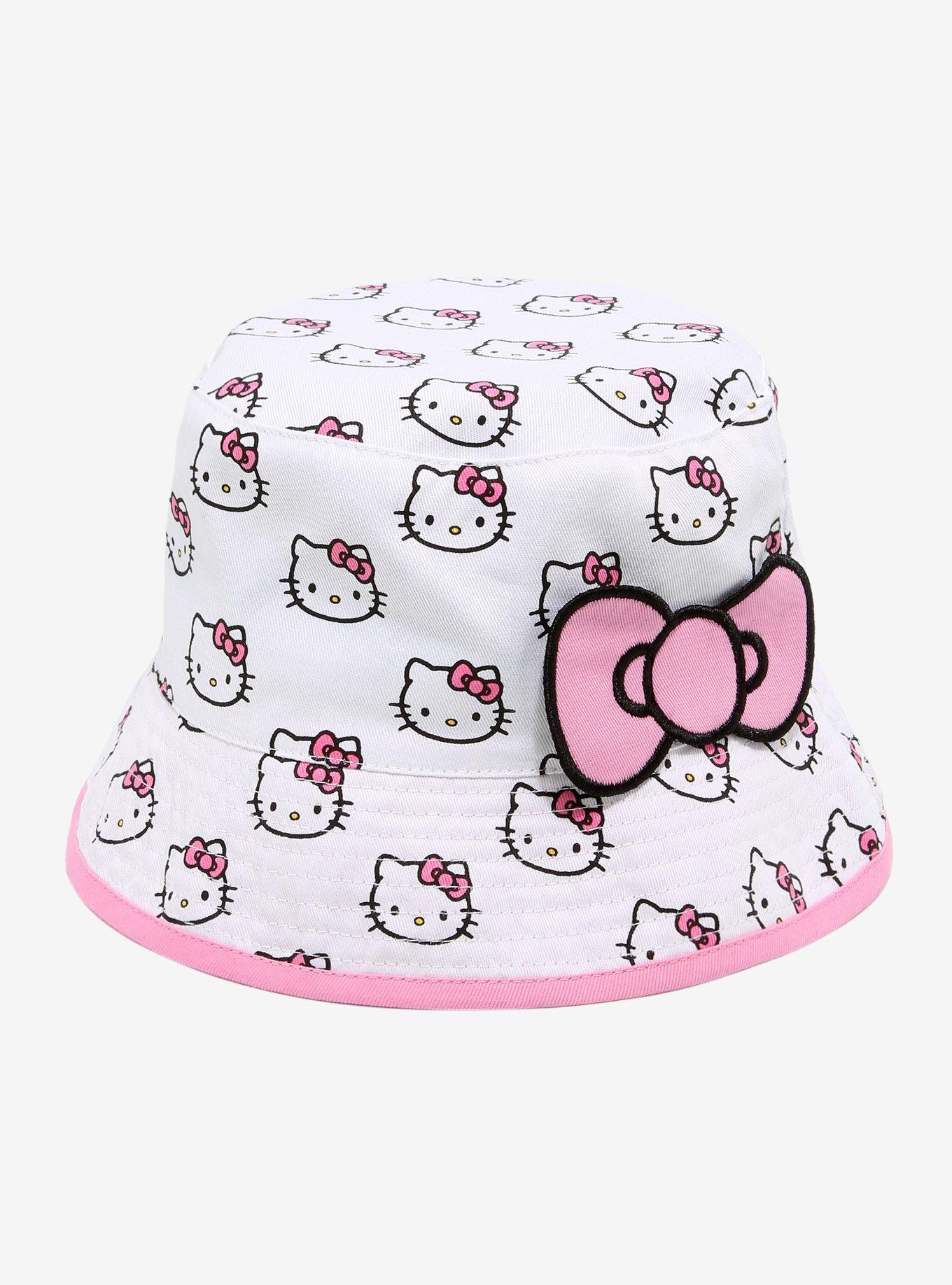 HELLO KITTY Hat Sanrio White With Ears and Pink Bow Baseball Cap Adjustable  2013