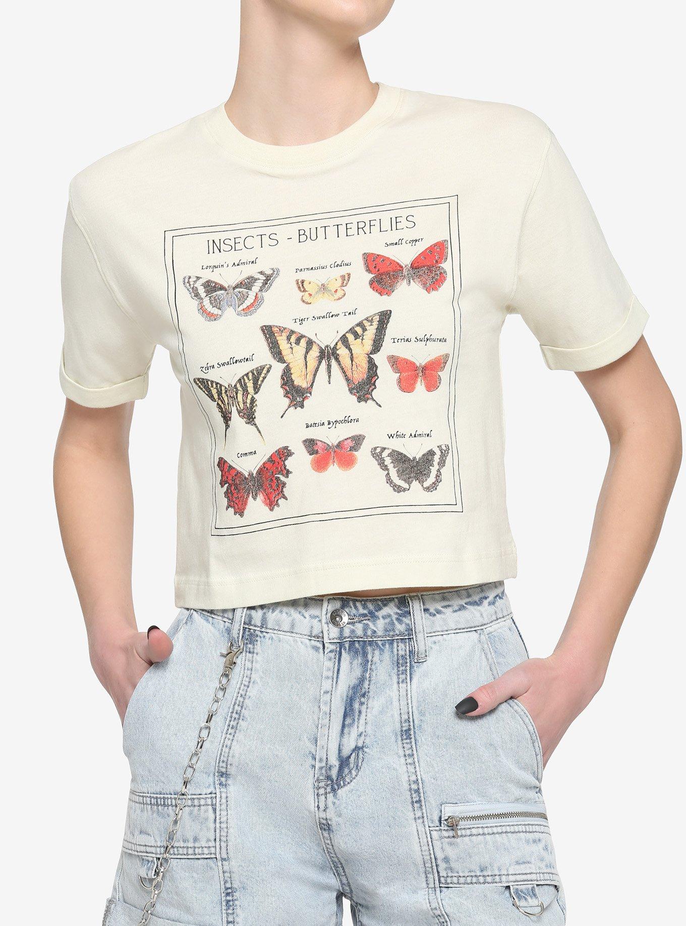 Butterfly Reel Boxy Girls Crop T-Shirt, BROWN, hi-res