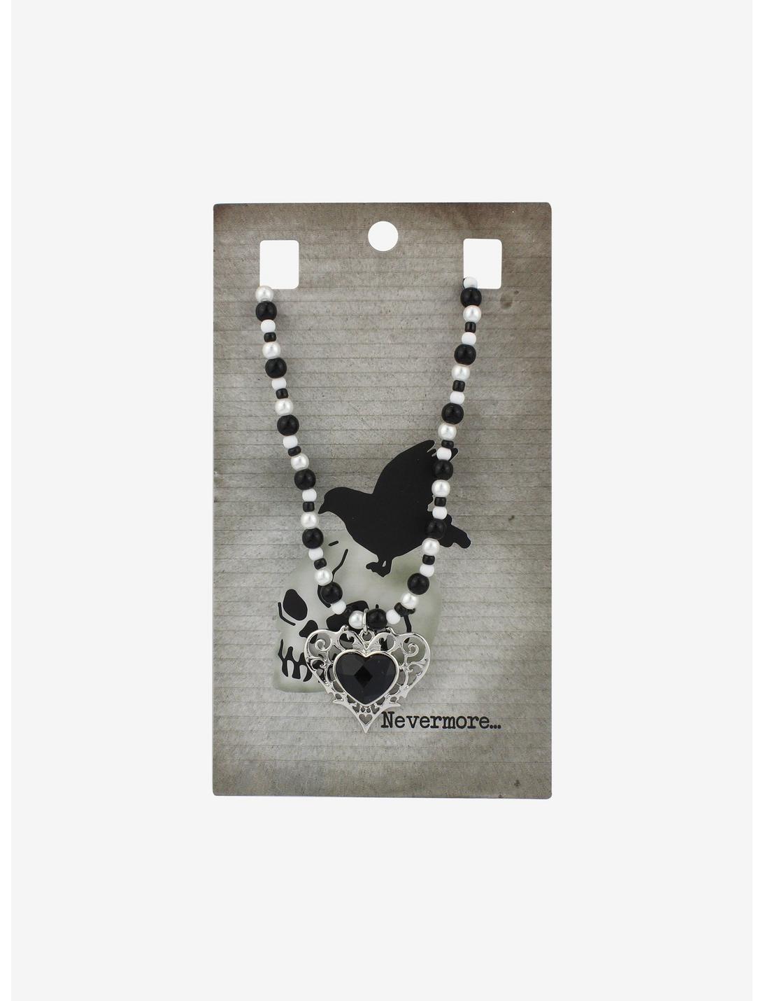 Ornate Black Heart Beaded Necklace, , hi-res