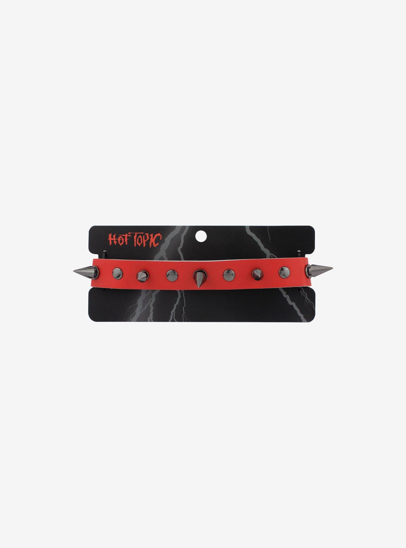 Red Spike Grommet Choker, , hi-res