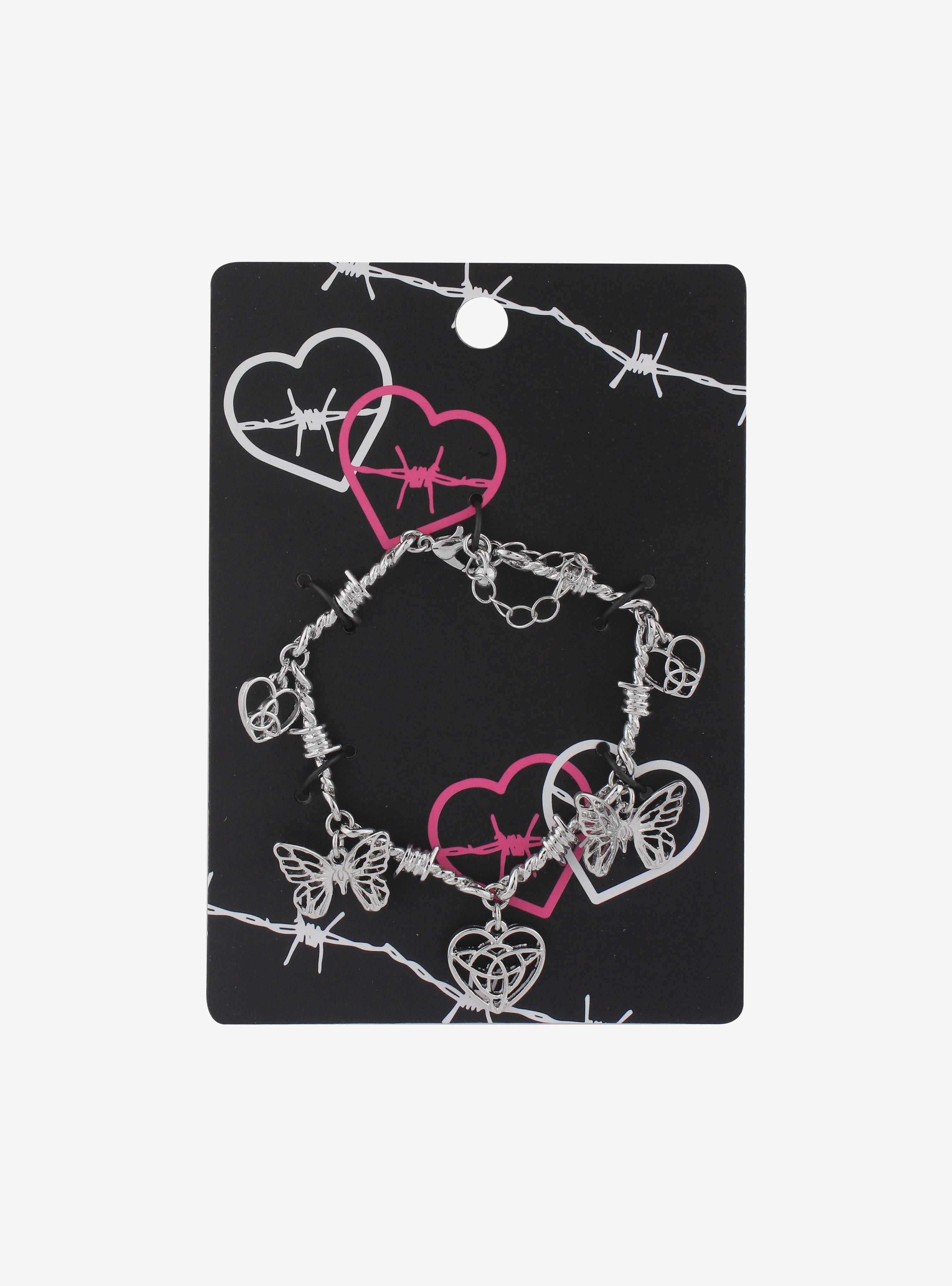 Barbed Wire Heart Butterfly Charm Bracelet