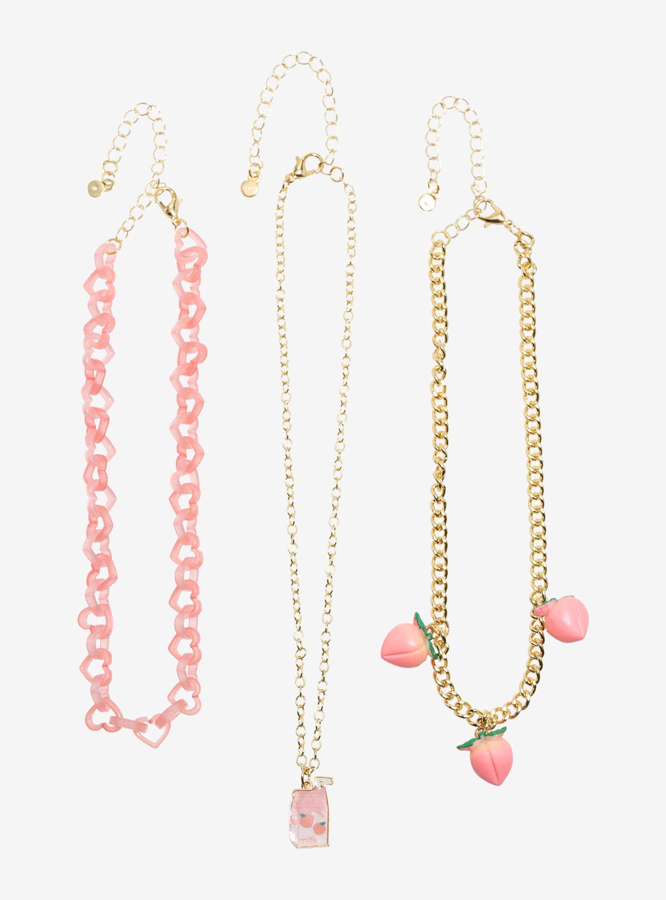 Peach Milk Heart Necklace Set | Hot Topic