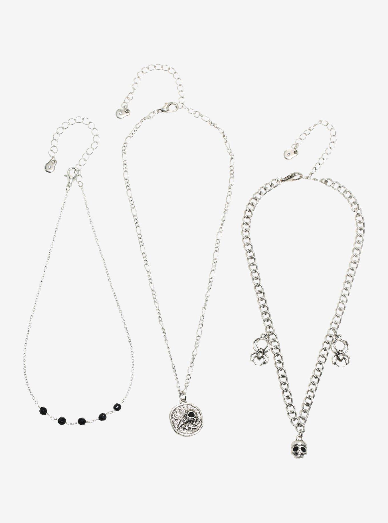 Raven Skull Spider Necklace Set, , hi-res