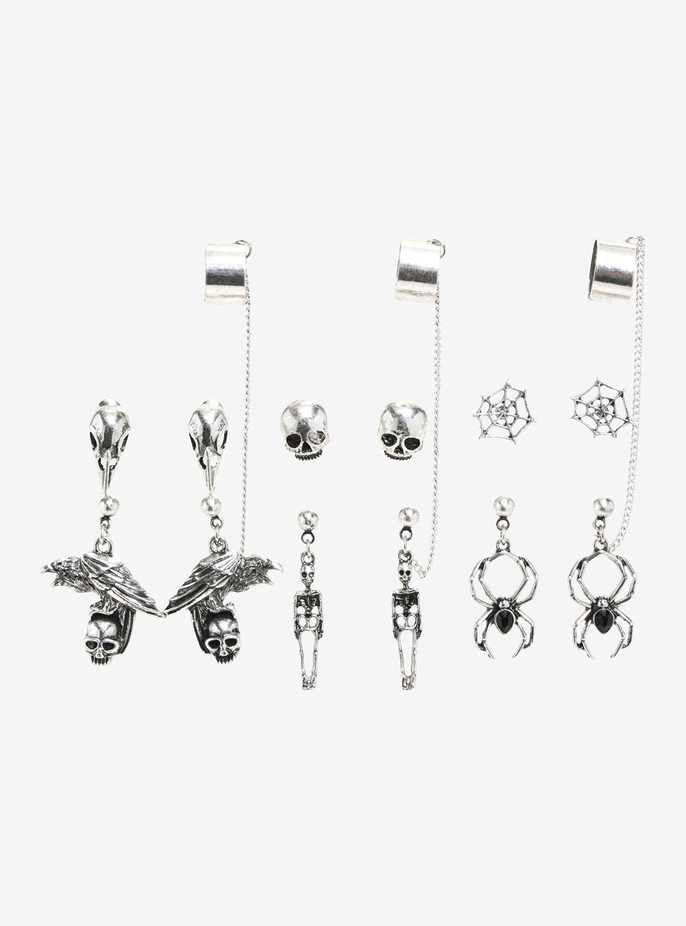 Spider Skull Raven Cuff Earring Set, , hi-res