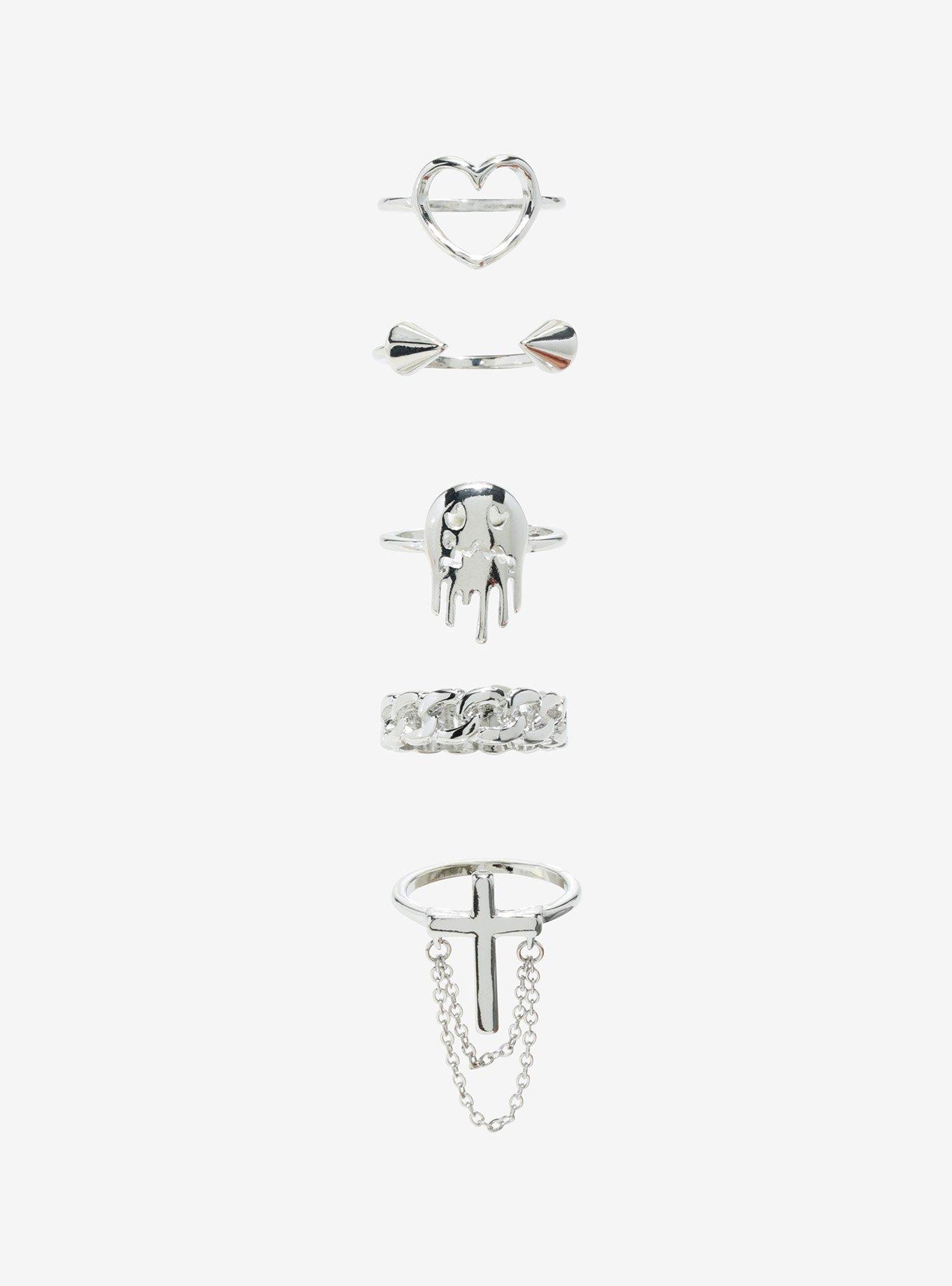 Cross Heart Chain Ring Set | Hot Topic
