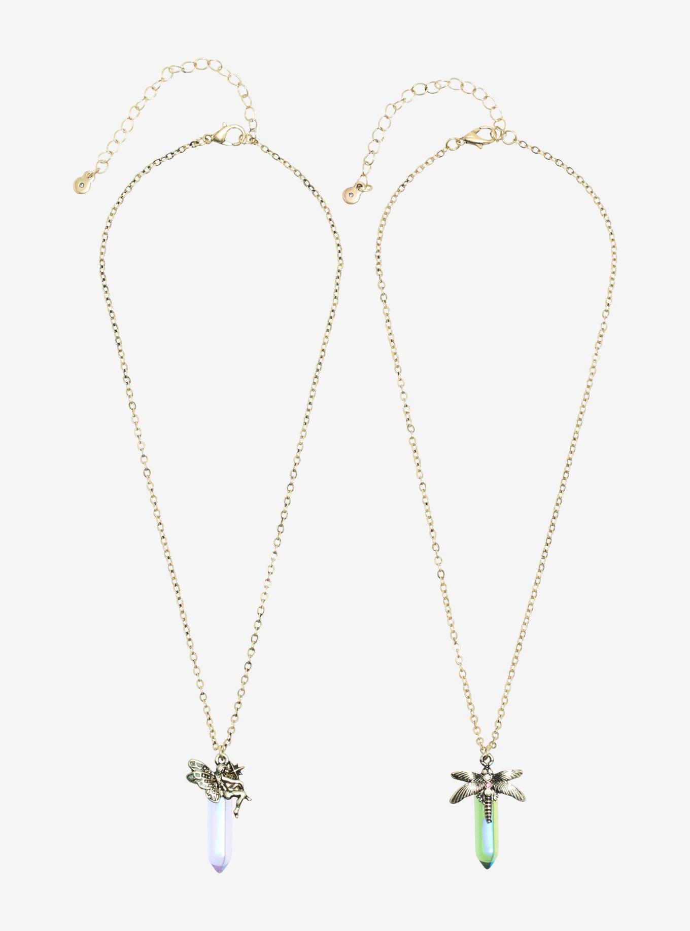 Steampunk Fairy Dragonfly Crystal Best Friend Necklace Set, , hi-res