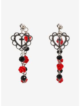 Gothic Heart Rose Earrings, , hi-res