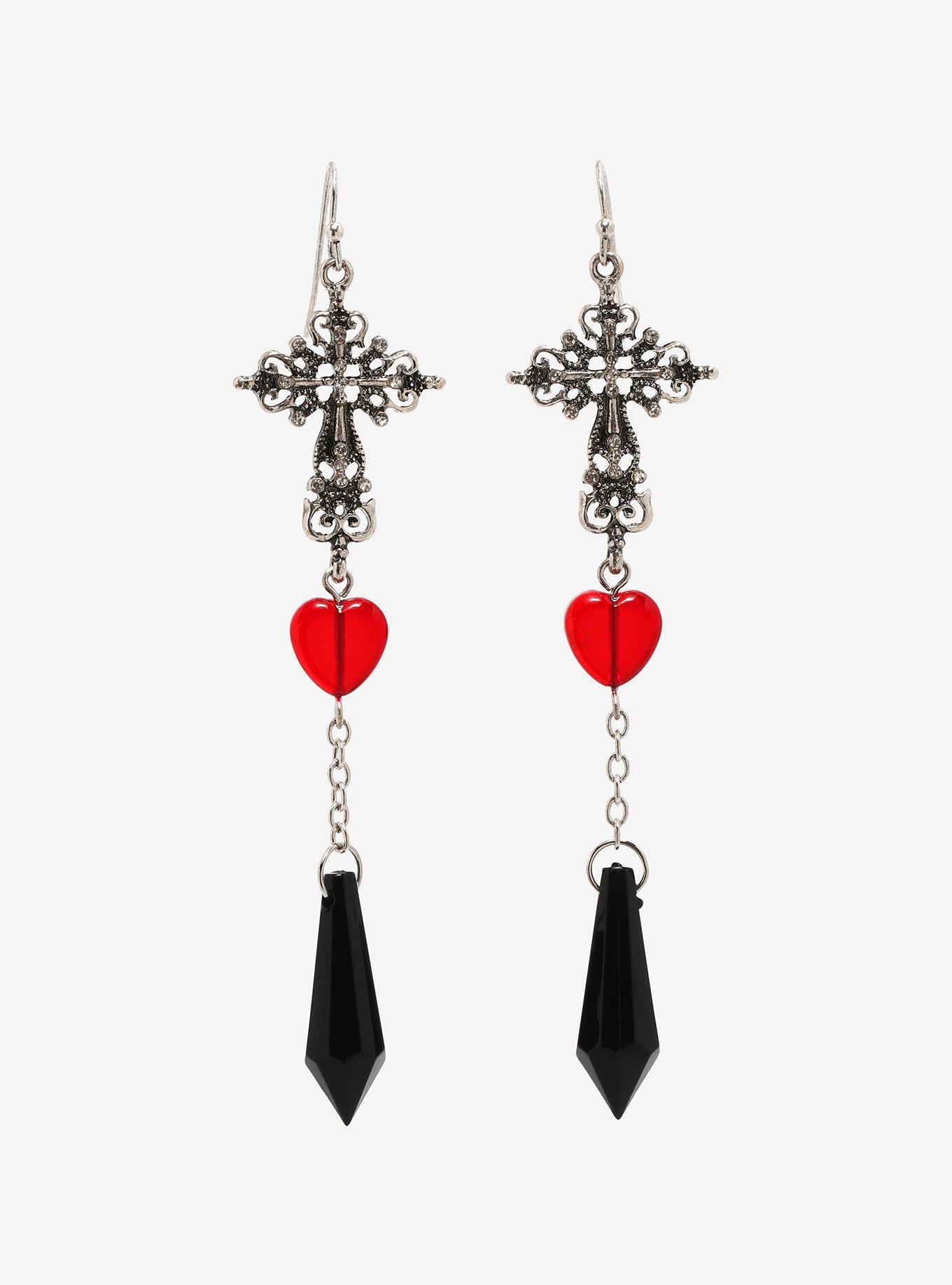 Cross Heart Crystal Drop Earrings