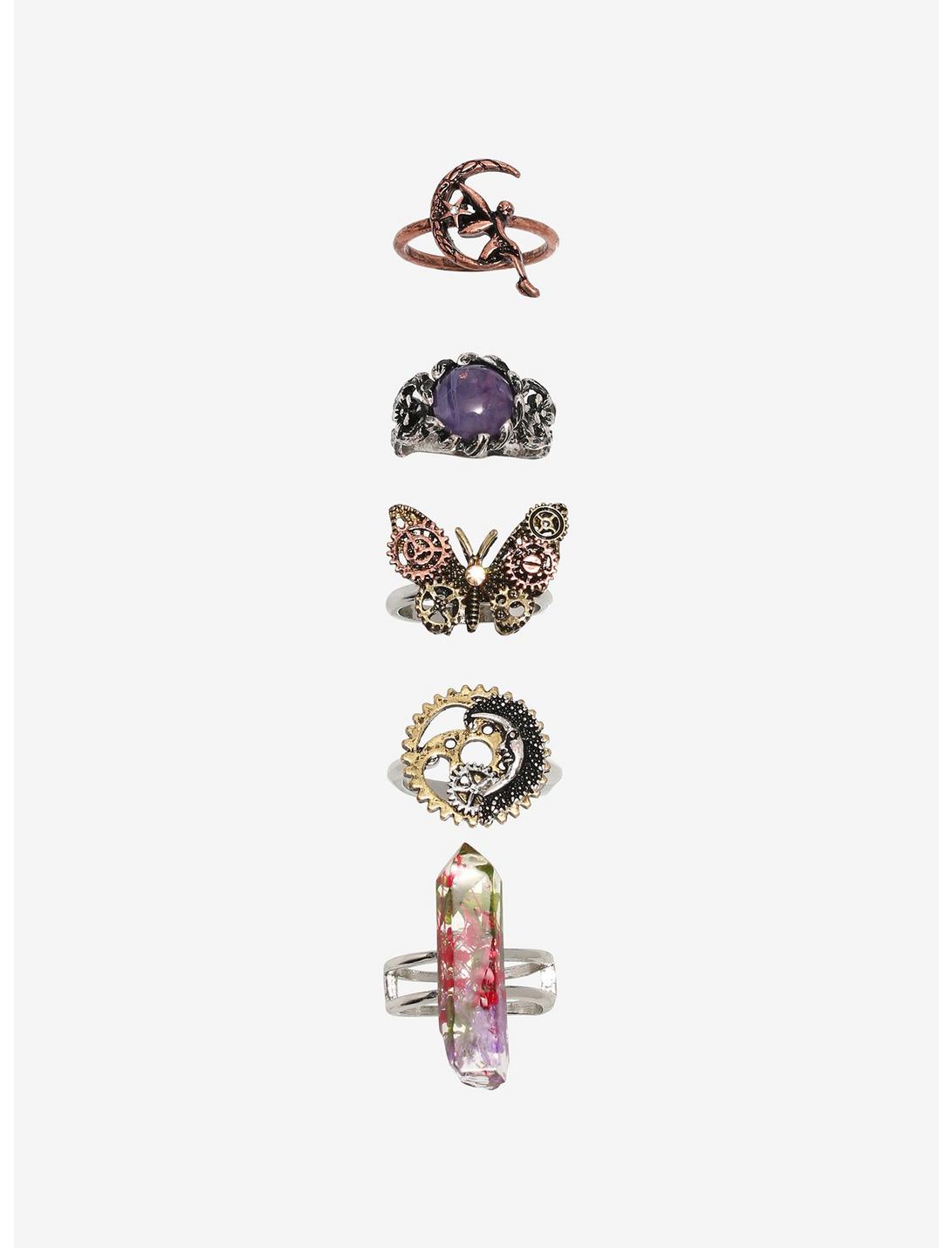 Antique Steampunk Butterfly Crystal Ring Set, , hi-res