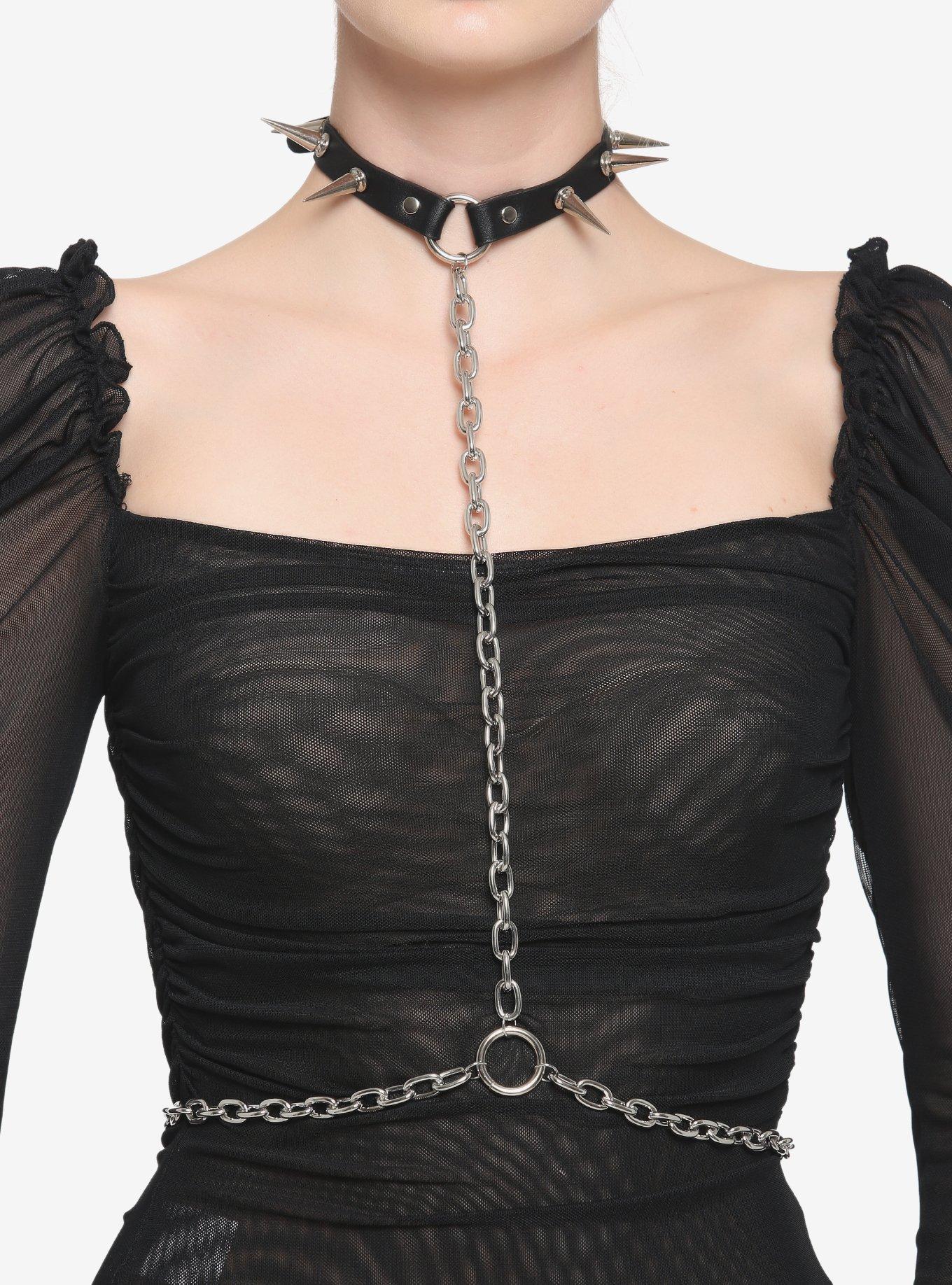 Sexy Chain Necklace, Chain Choker Long Leash, Cyberpunk