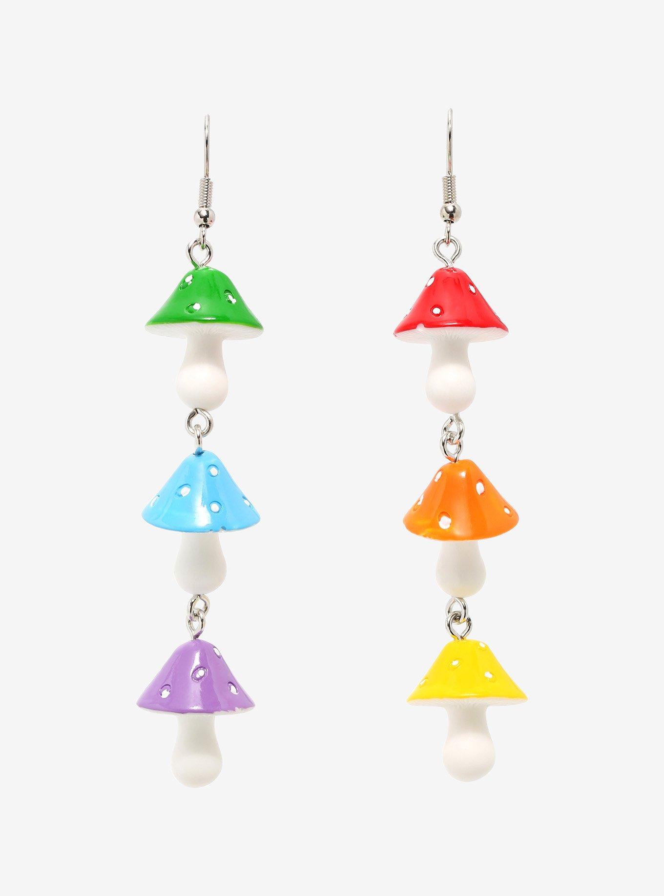 Rainbow Mushroom Mismatch Drop Earrings Hot Topic