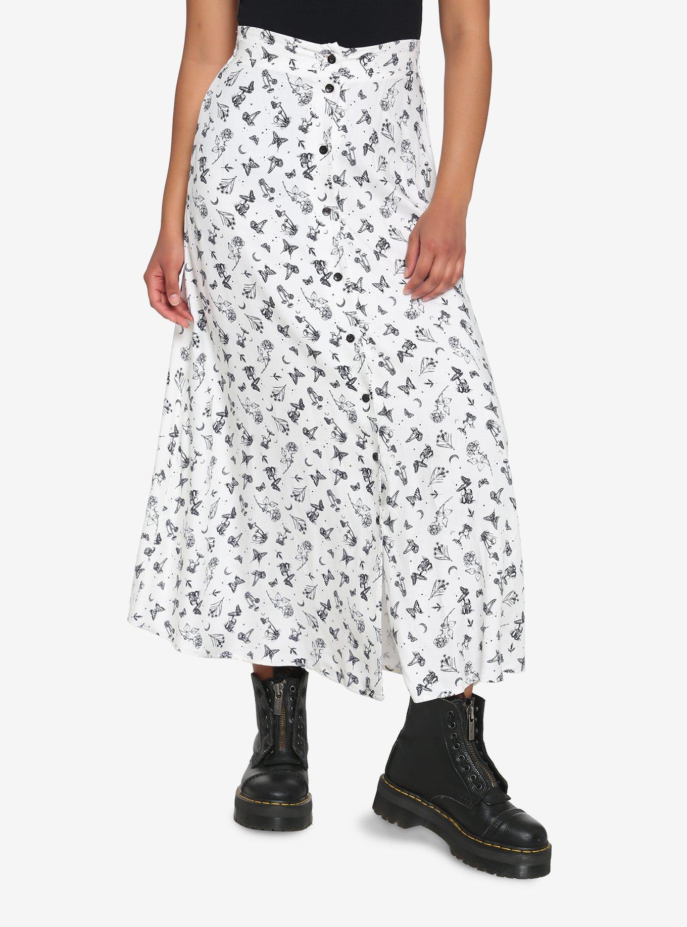 Ivory Mushroom Floral Midi Skirt Hot Topic