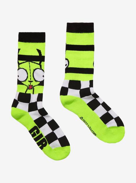 Invader Zim GIR Checker Stripe Crew Socks | Hot Topic