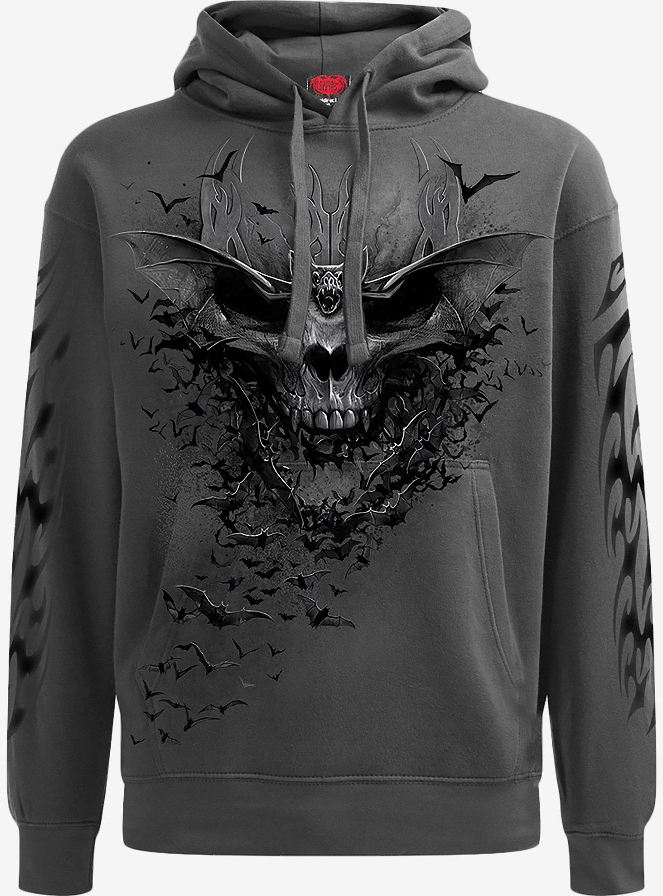 Bat Skull Hoodie Charcoal, GREY, hi-res