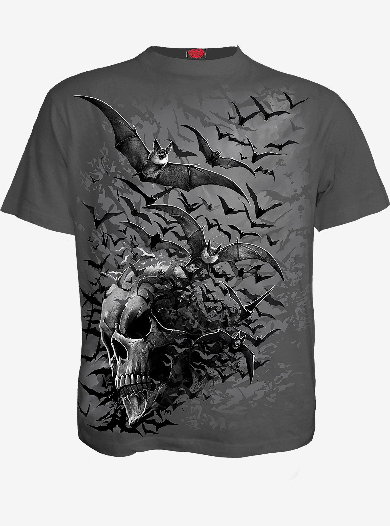 Bat Skull T-Shirt Charcoal, GREY, hi-res