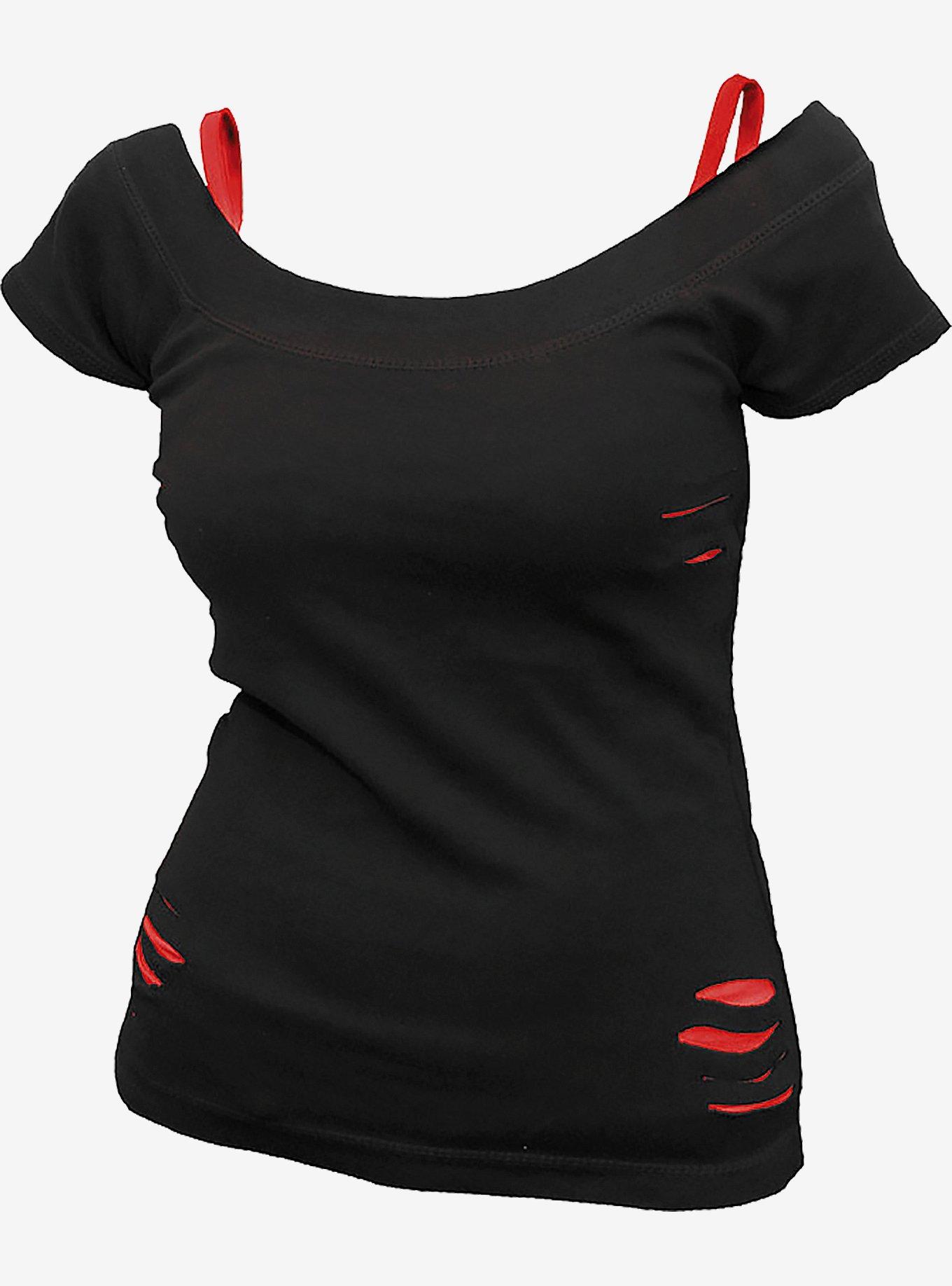 2 In 1 Distressed Top, BLACK, hi-res
