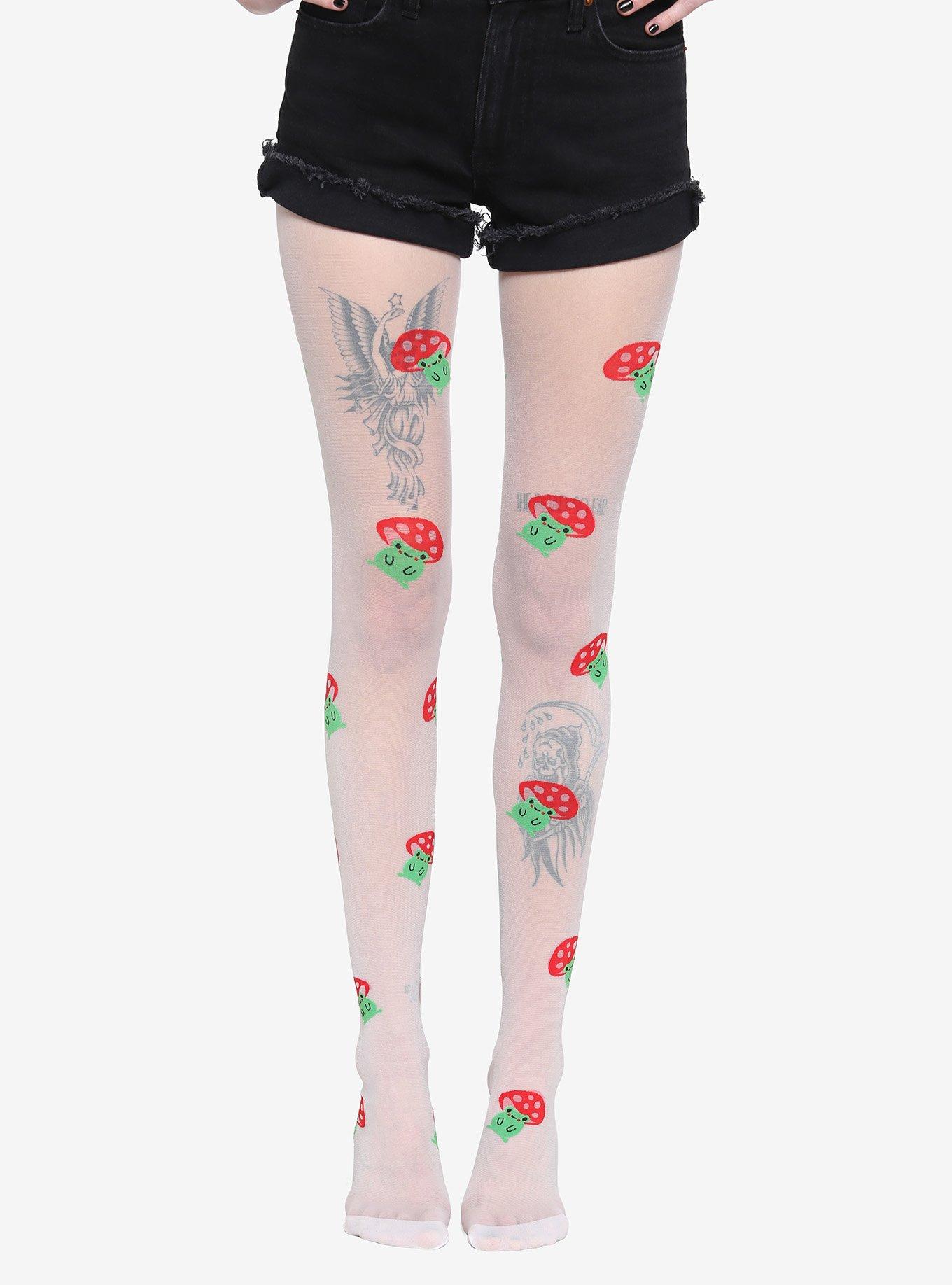 Fairy and Toadstool Hand Bleached Womens Girls Black Leggings 