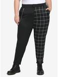 Black & White Split Grid Pants Plus Size, BLACK  WHITE, hi-res