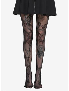 Plus Size Black Butterfly Fishnet Tights, , hi-res