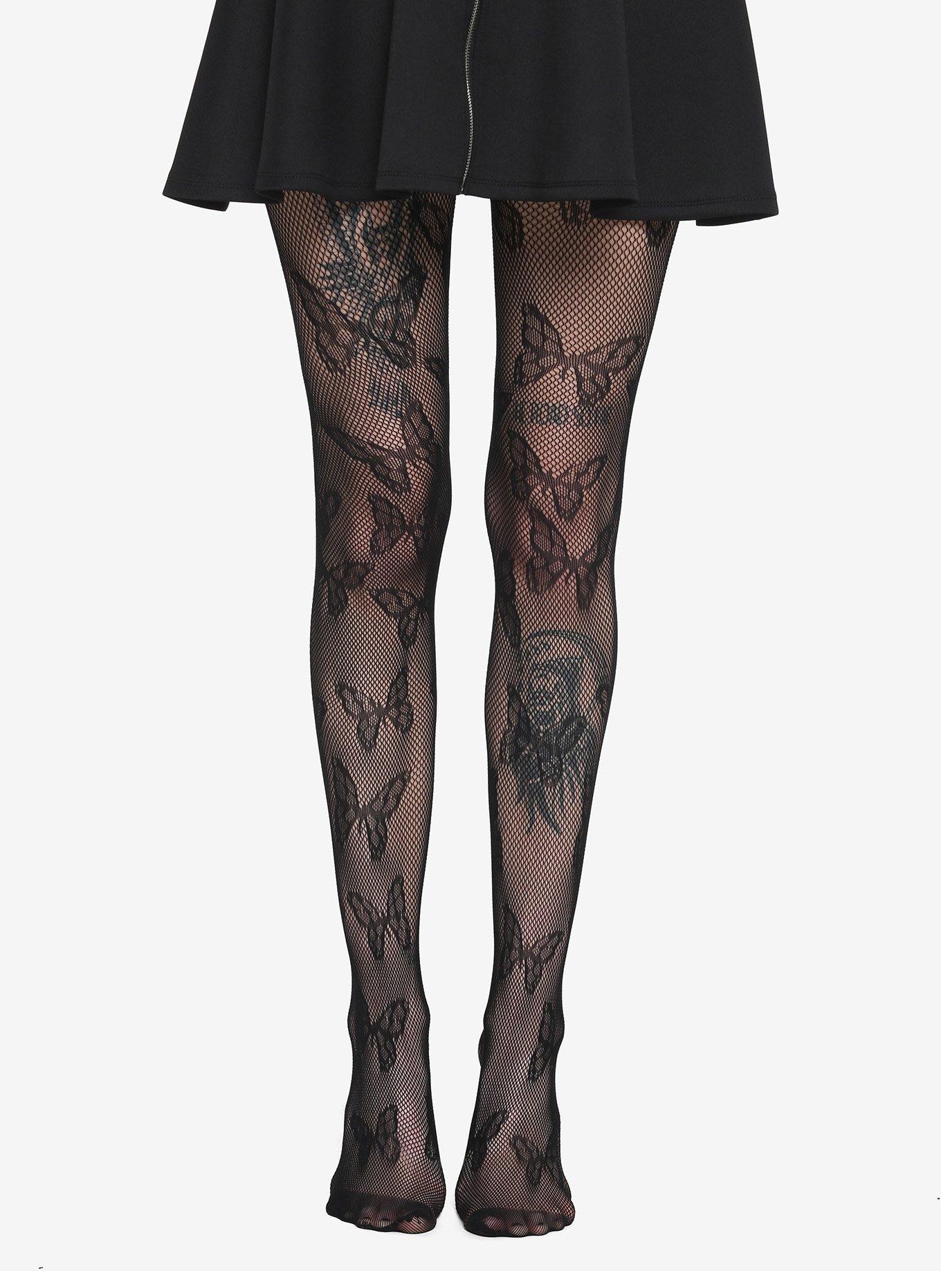 Black Butterfly Fishnet Tights, , hi-res