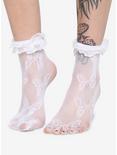 White Ruffle Butterfly Fishnet Ankle Socks, , hi-res