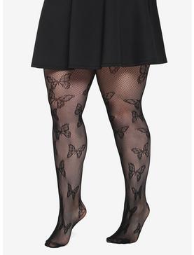 Black Butterfly Fishnet Tights Plus Size, , hi-res