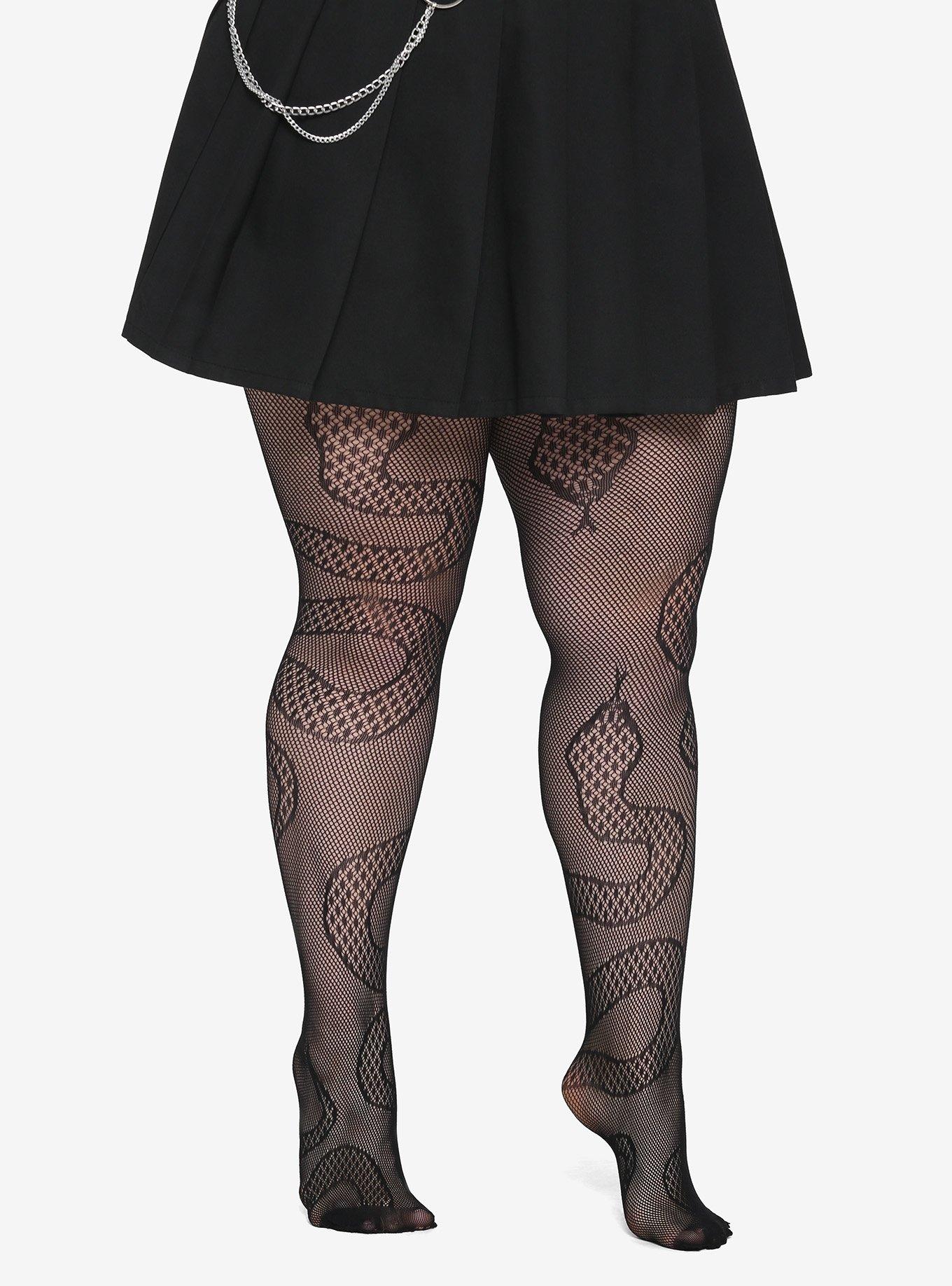 Black Snake Fishnet Tights Plus Size, , hi-res