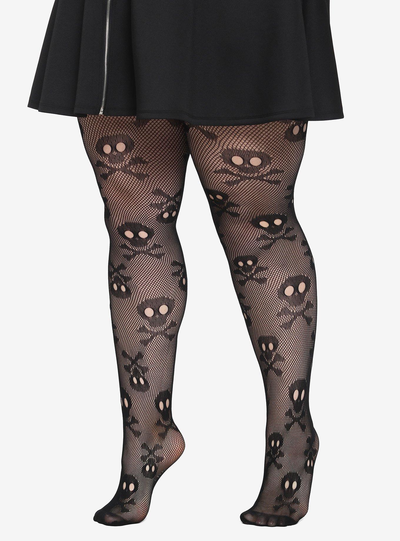 Black Skull Fishnet Tights Plus Size