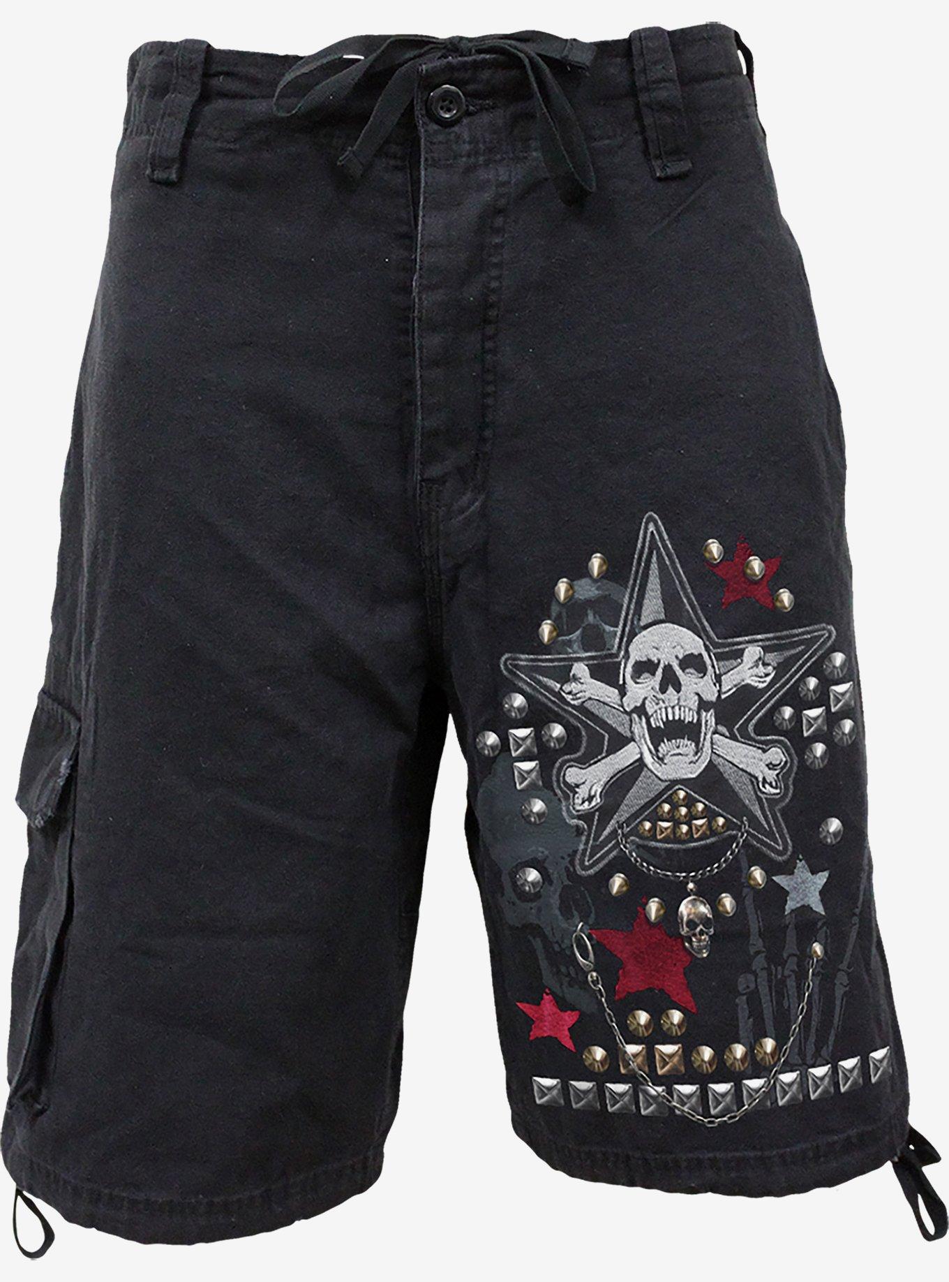 Goth Metal Vintage Cargo Shorts, BLACK, hi-res