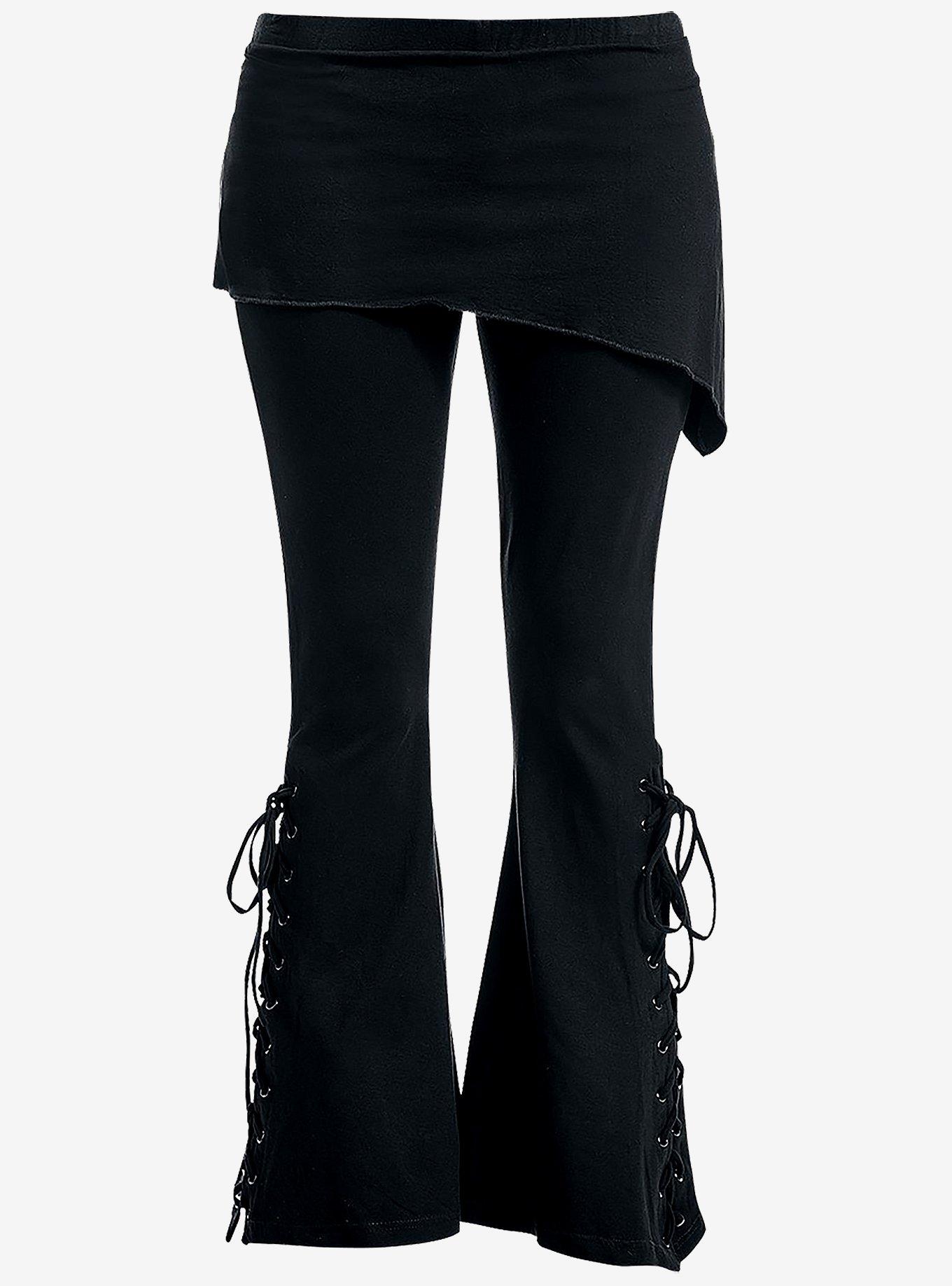 Hot Topic Social Collision Black Buckle Lace-Up Flare Pants