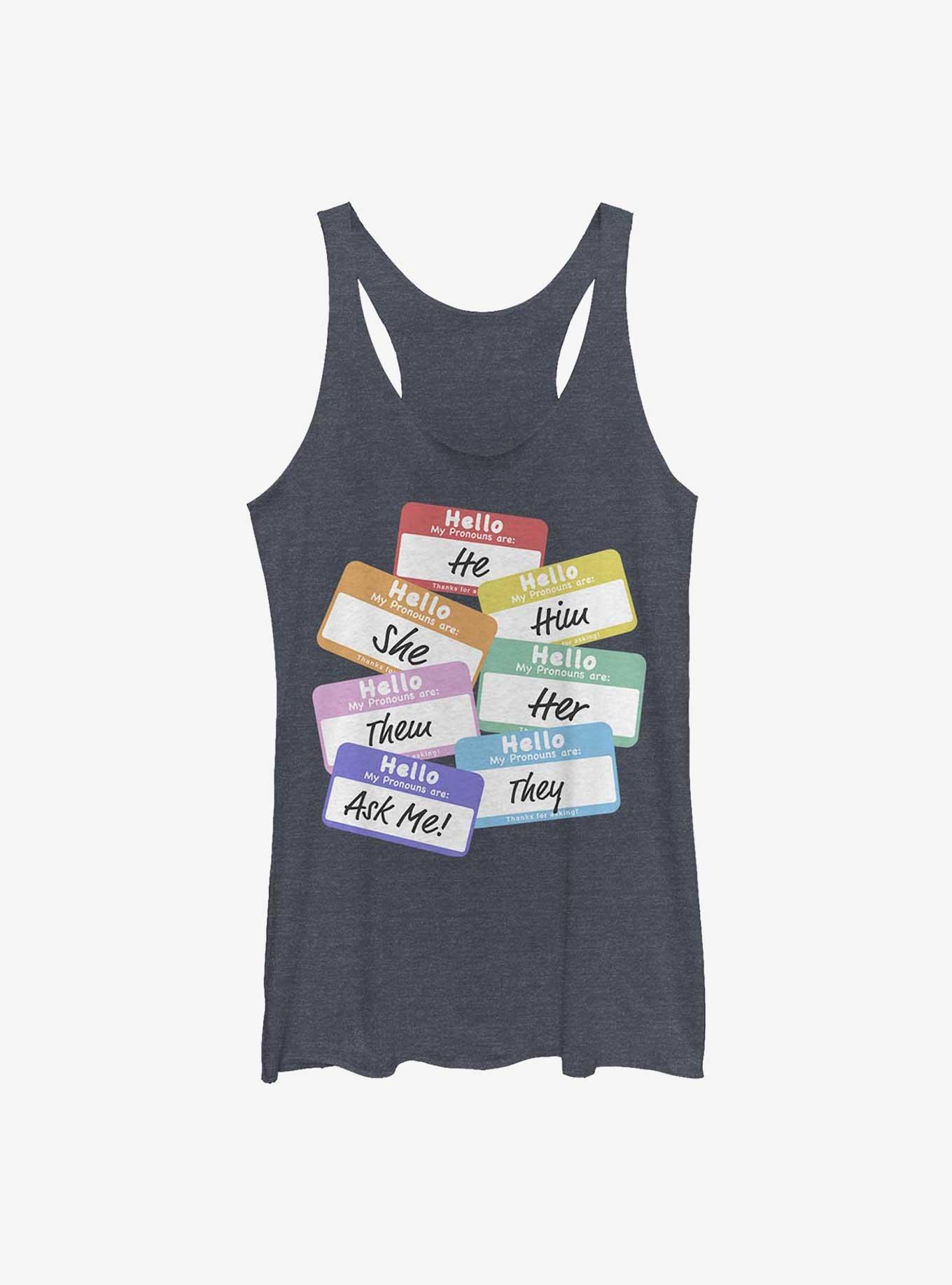 Rainbow Pronouns Girls Tank, NAVY HTR, hi-res