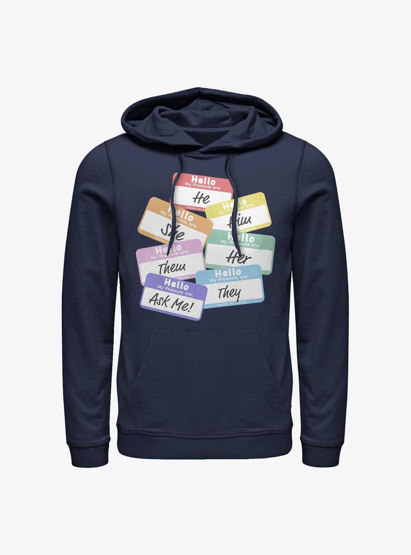 Rainbow Pronouns Hoodie, NAVY, hi-res