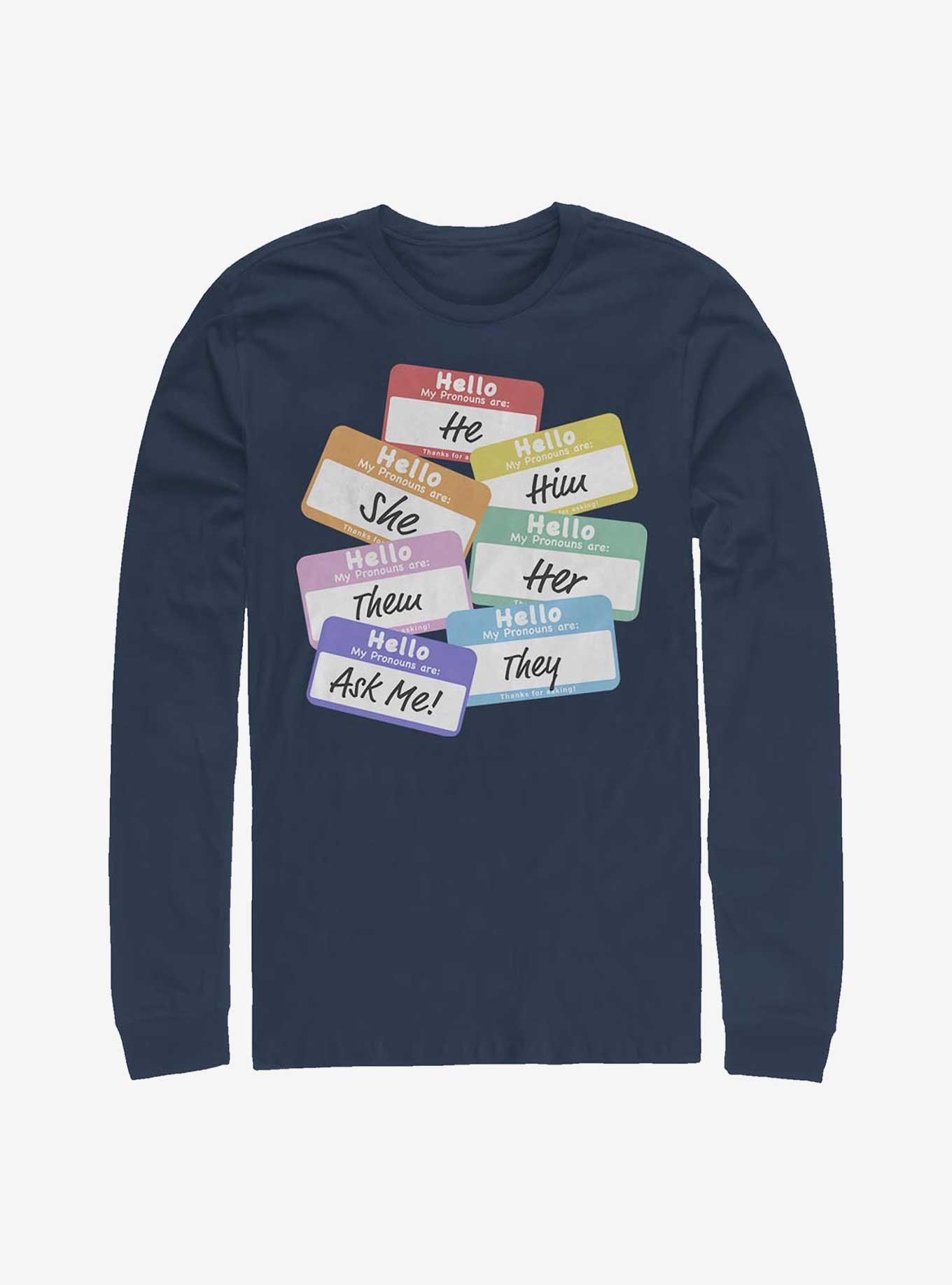 Rainbow Pronouns Long-Sleeve T-Shirt, NAVY, hi-res